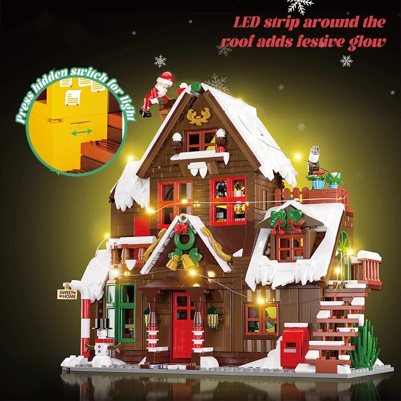 الإبداعية عيد الميلاد سجل المقصورة اللبنات مع أضواء LED MOC وحدات منزل نموذج الطوب عيد الميلاد للبالغين الاطفال اللعب هدية #2