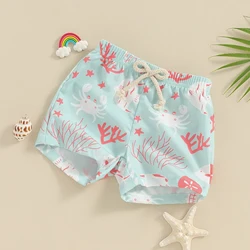 Kids Boys Swim Trunks Summer Ocean Animal Print Elastic Drawstring Beach Shorts Toddler Swimwear Bathing Suit