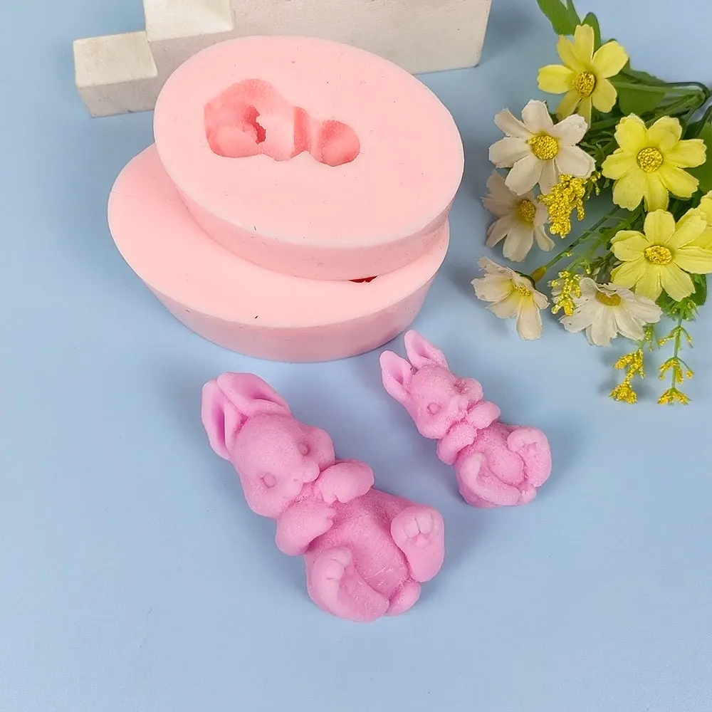 

3D Cute rabbit Mochi Toy Molds Cement Bunny Animal Candle Silicone Mold Aromatherapy Plaster Mold Fondant Cake Candle Mold Tools