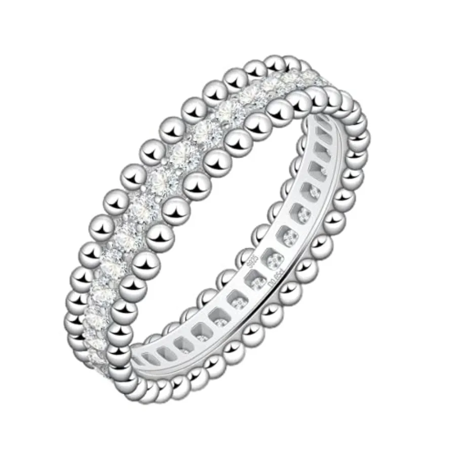 Moissanite Wedding Band for Women Full Eternity Band 925 Sterling Silver Round Cut D Color VVS1 Moissanite Stackable Wedding An