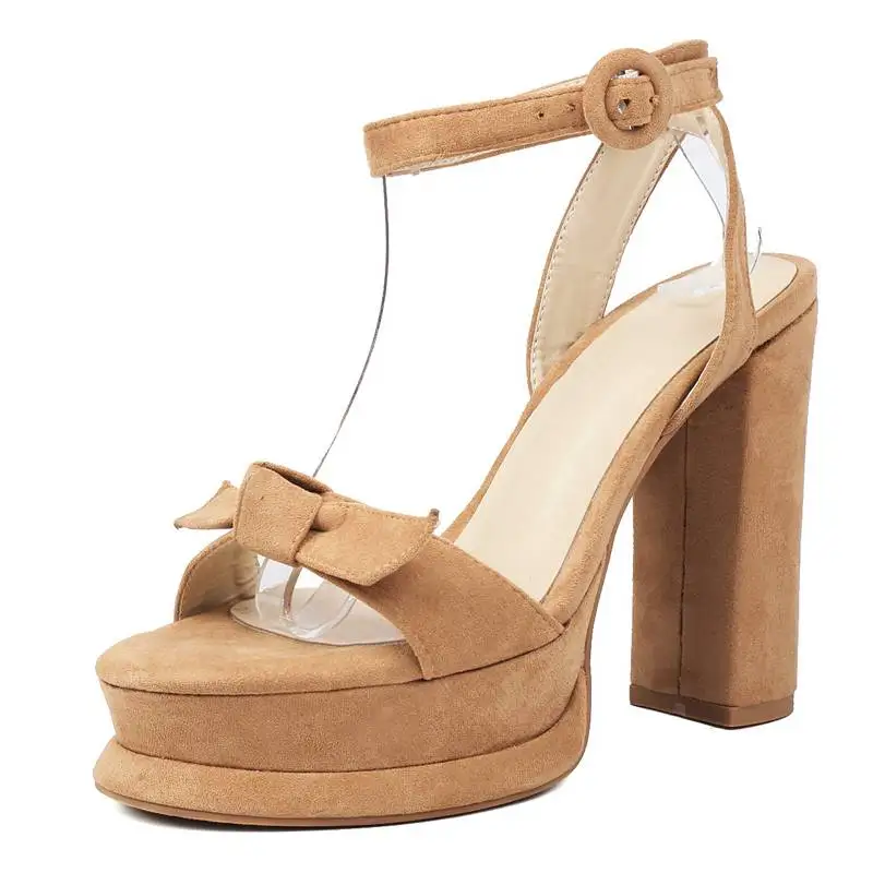 ORCHA LISA Sandały damskie Flock Peep Toe Buckle Strap Bowk Chunky Heel 13cm Double Platform 3.5cm Dating Shoes Big Size 43