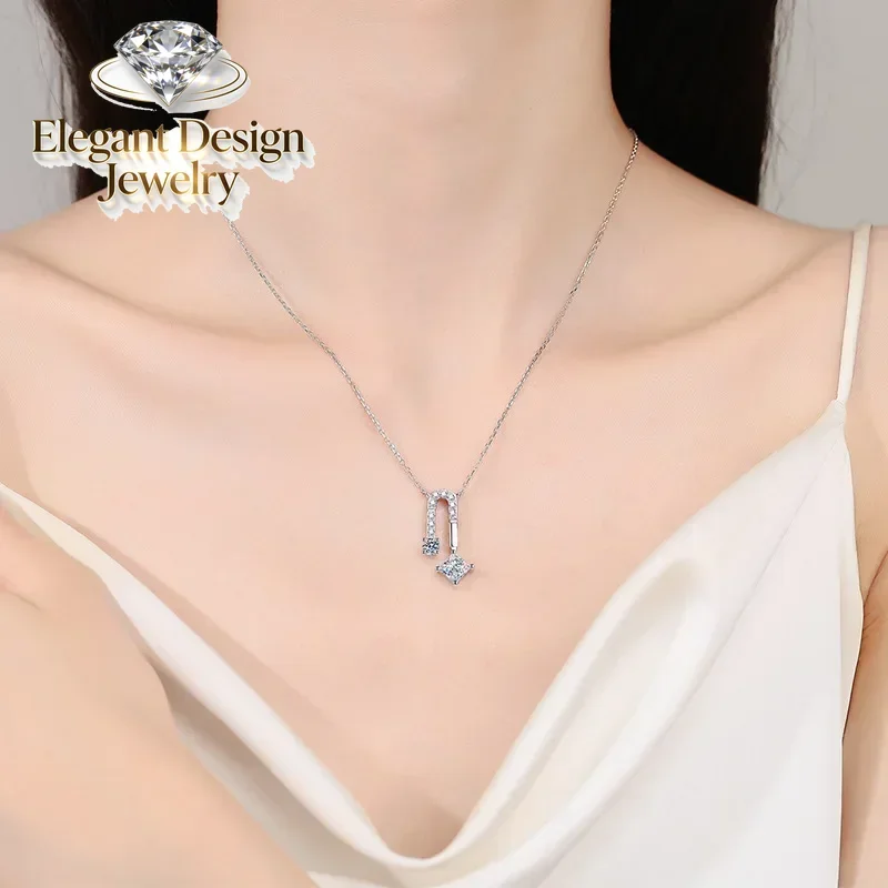 Elegant-Design Platinum Pt950 Gift for Sparkling Wedding Jewelry, 1.3 Carat Full Moissanite U Shaped Pendant Necklace for Women