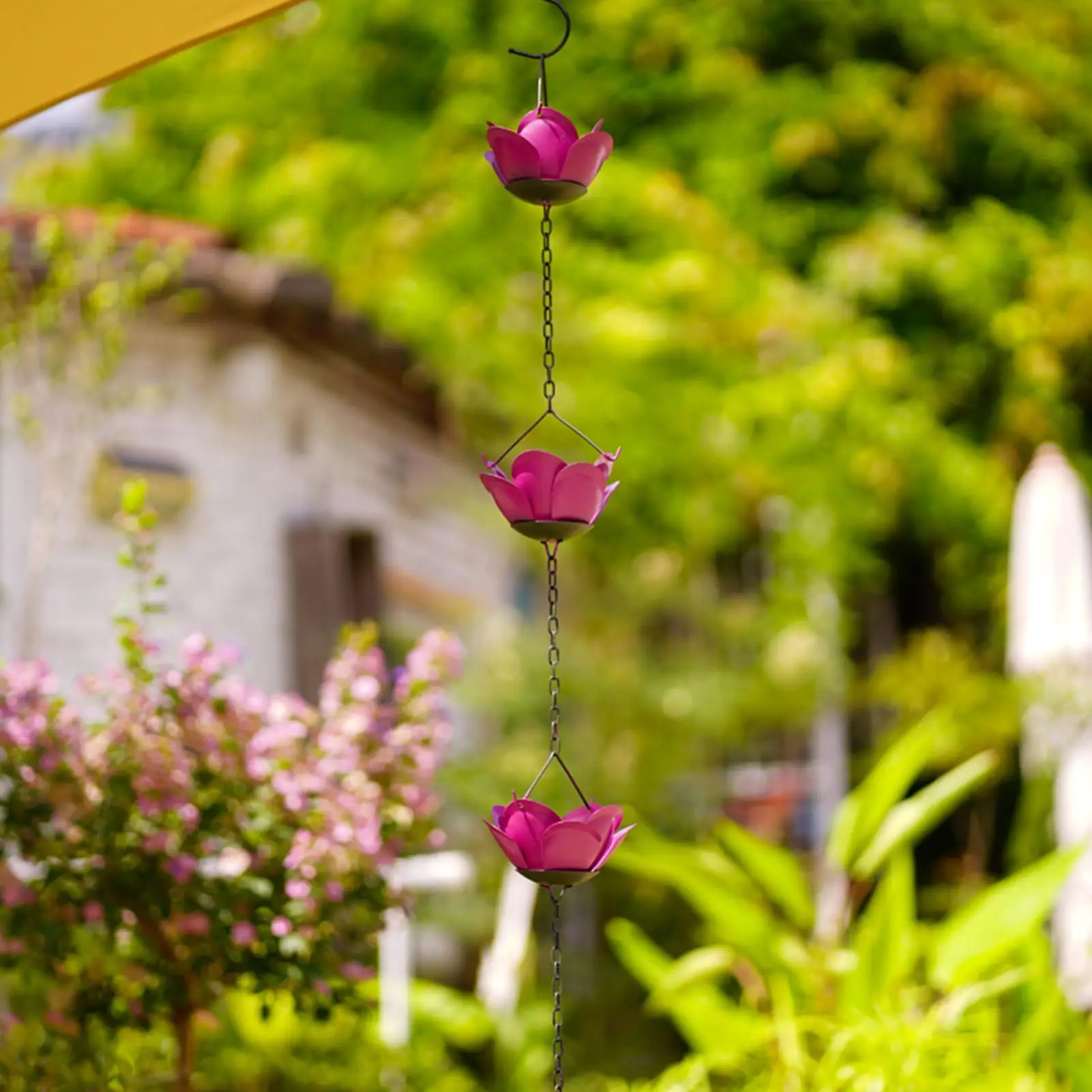 سلاسل المطر للمعادن الخارجية سلاسل المطر الوردية لأداة التقاط المياه الخارجية شديدة التحمل لسقف المنزل والحديقة والمنزل الخارجي #3