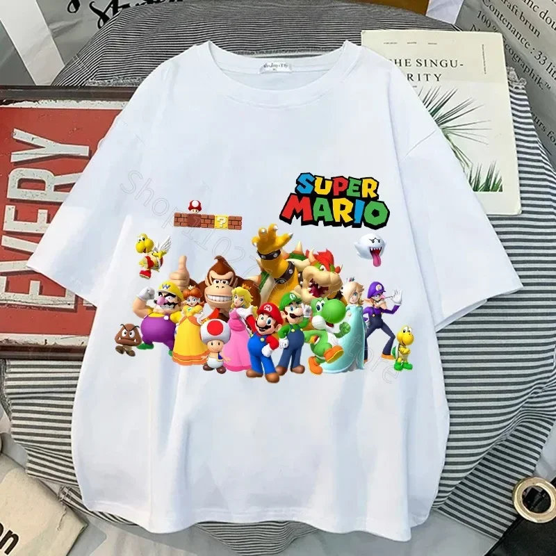 Super Mario Bros pakaian Pria Wanita putri Peach Luigi t-shirt nyaman Keren karakter kartun Motif pakaian pesta hadiah