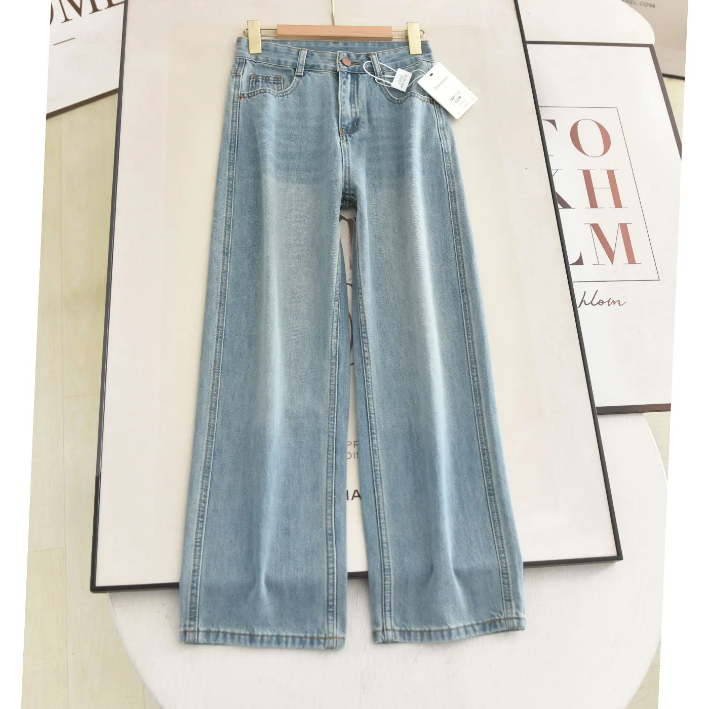 

Spring High Waist Straight Leg Jeans Women's Casual Slim Fit Nine-Piece Blue Denim Pants Stylish plus Size Ladies Trousers