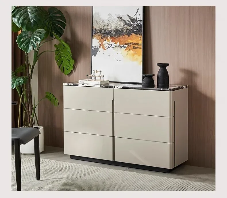 Italian minimalist dining side cabinet light luxury natural marble high-end villa chest 4