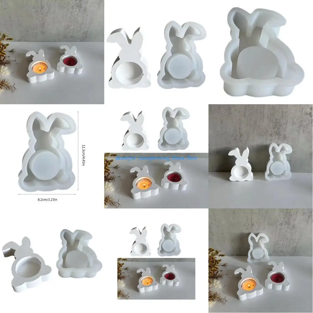 

E56A Rabbit Silicone Mold Resin Epoxy Candlestick Molds Holder Making Mould
