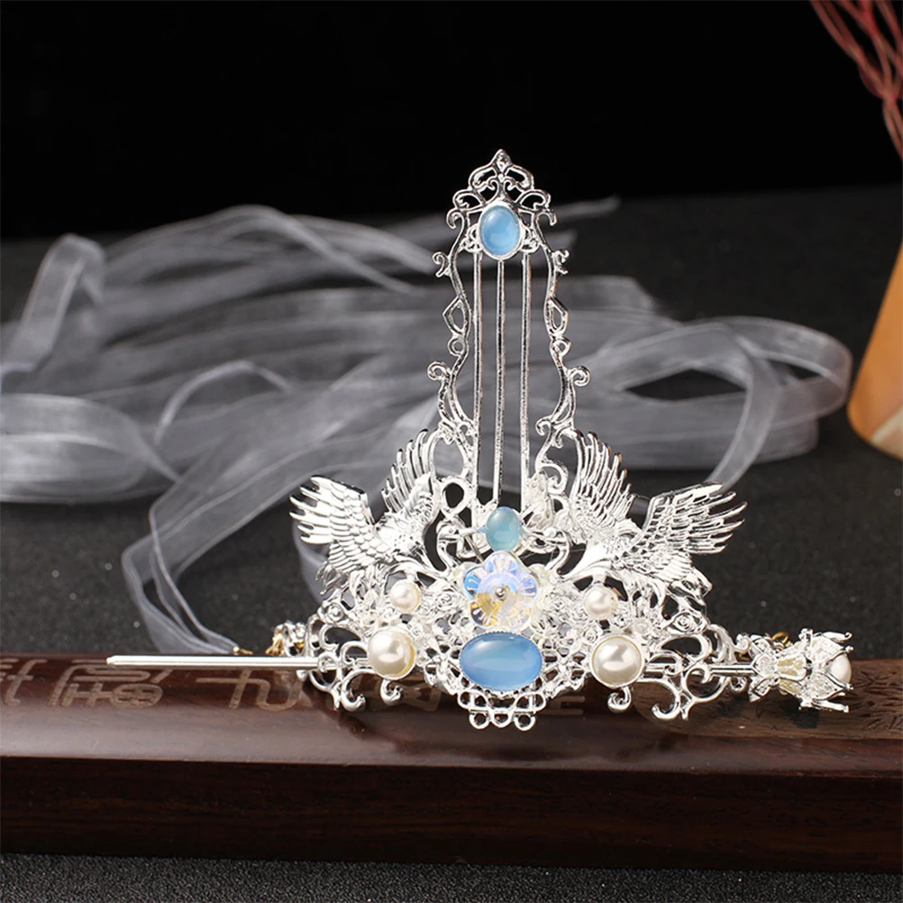 

Crane Hairpin Ancient Crown Bridal Accessories Women Traditional Headdress Metal Hair Stick Retro Design Elegant Hairpiece