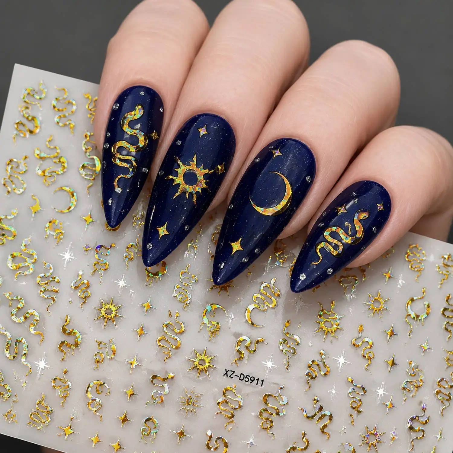 12Pcs Embossed Holographic Gold Nail Sticker Mixed Symbol Nail Decal Luxury Edgy Nail Slider For Party Design