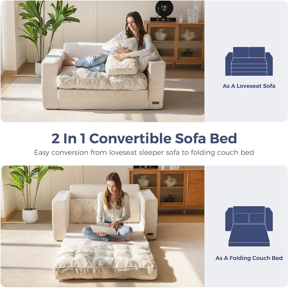 MAXYOYO 2-in-1 Convertible Sofa and Bed, Loveseat Sleeper Couch with Pillows for Living Room