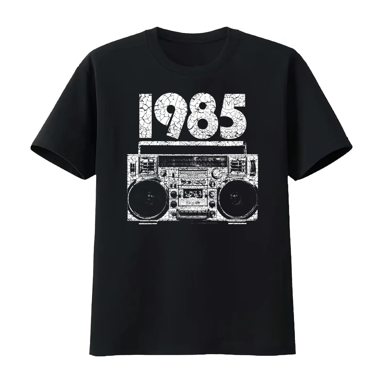 1985 Boombox Distressed Graphic T-Shirt Summer Casual Cotton Tee Oversized Streetwear Tops Vintage Graphic Print 100% Cotton