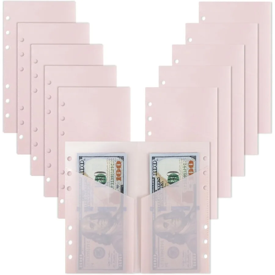 10 قطعة A6 الموثق المغلفات النقدية 6 ثقوب فتح جيوب الموثق A6 إدراج مع 2 جيوب لوضع الميزانية المال الموثق إدراج الوصول #1