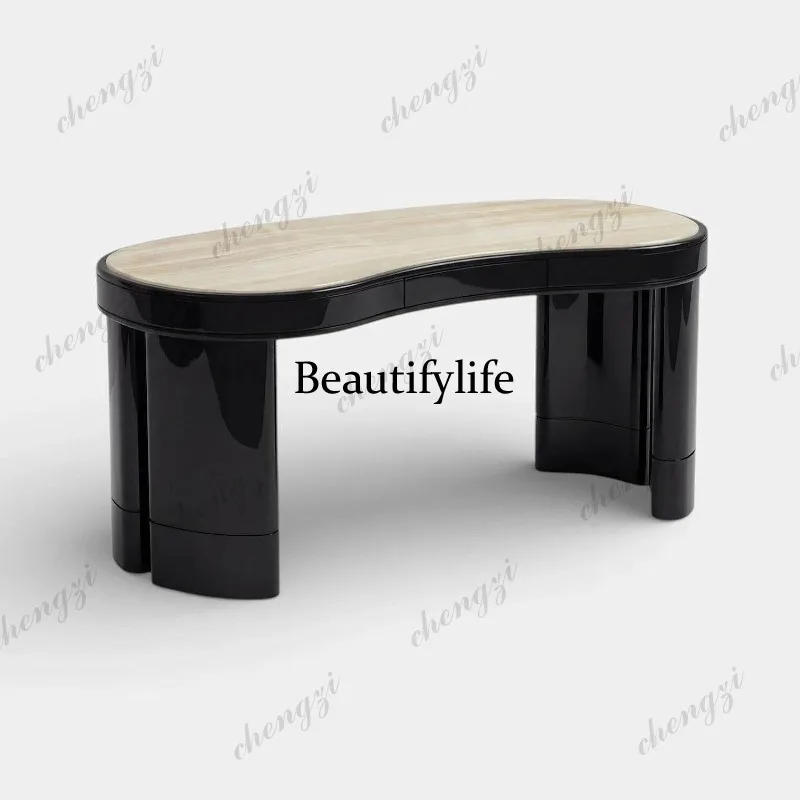 Nordic solid wood desk, creative designer special-shaped curved tea table, premium office desk
