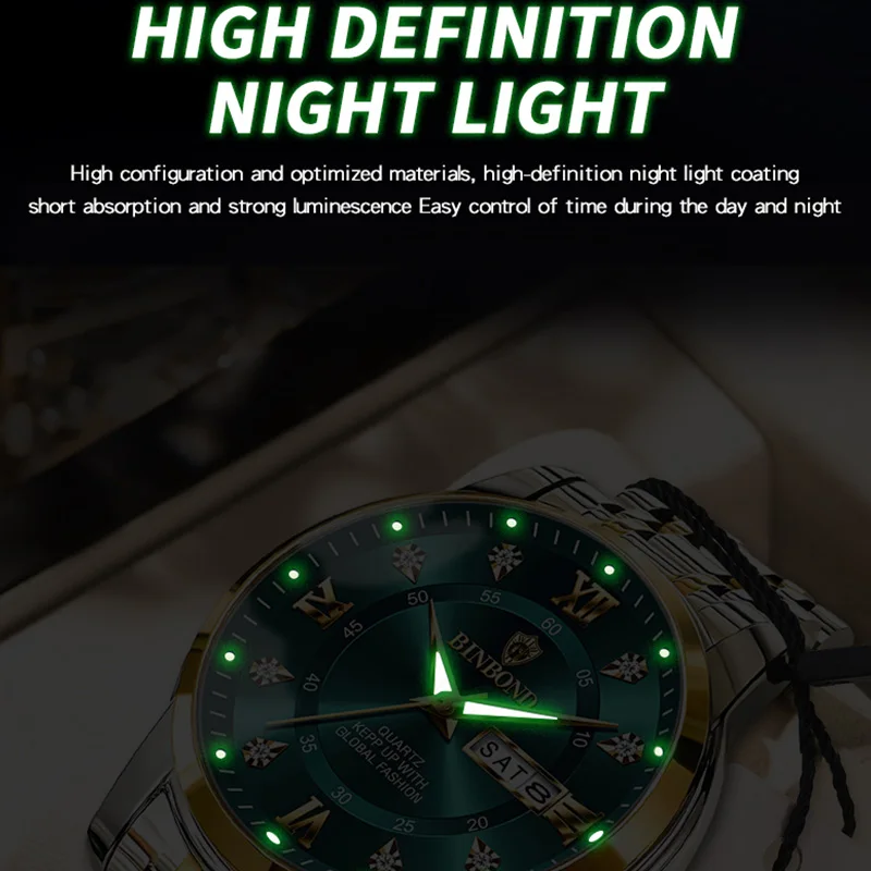 BINBOND Hot New Luxury Orologio da uomo di moda Impermeabile Luminoso Settimana Data Orologio sportivo Uomo Business Orologio al quarzo Relogio Masculino