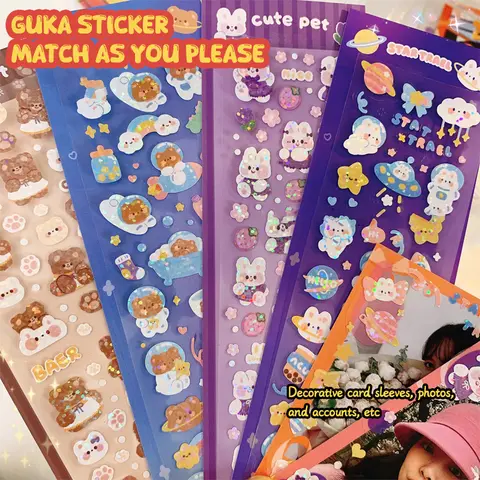 3 시트/팩 레이저 브론 징 귀여운 스티커 Kawaii 만화 레이저 스티커 DIY 사진 앨범 프레임 전화 장식 스티커