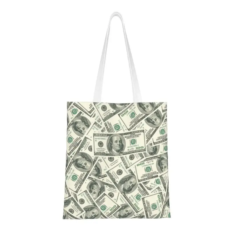 Money Dollars Bitcoin Digital Currency Grocery Shopping Bag Printing Canvas Shopper Tote Shoulder Bag Virtual Printing Handbag