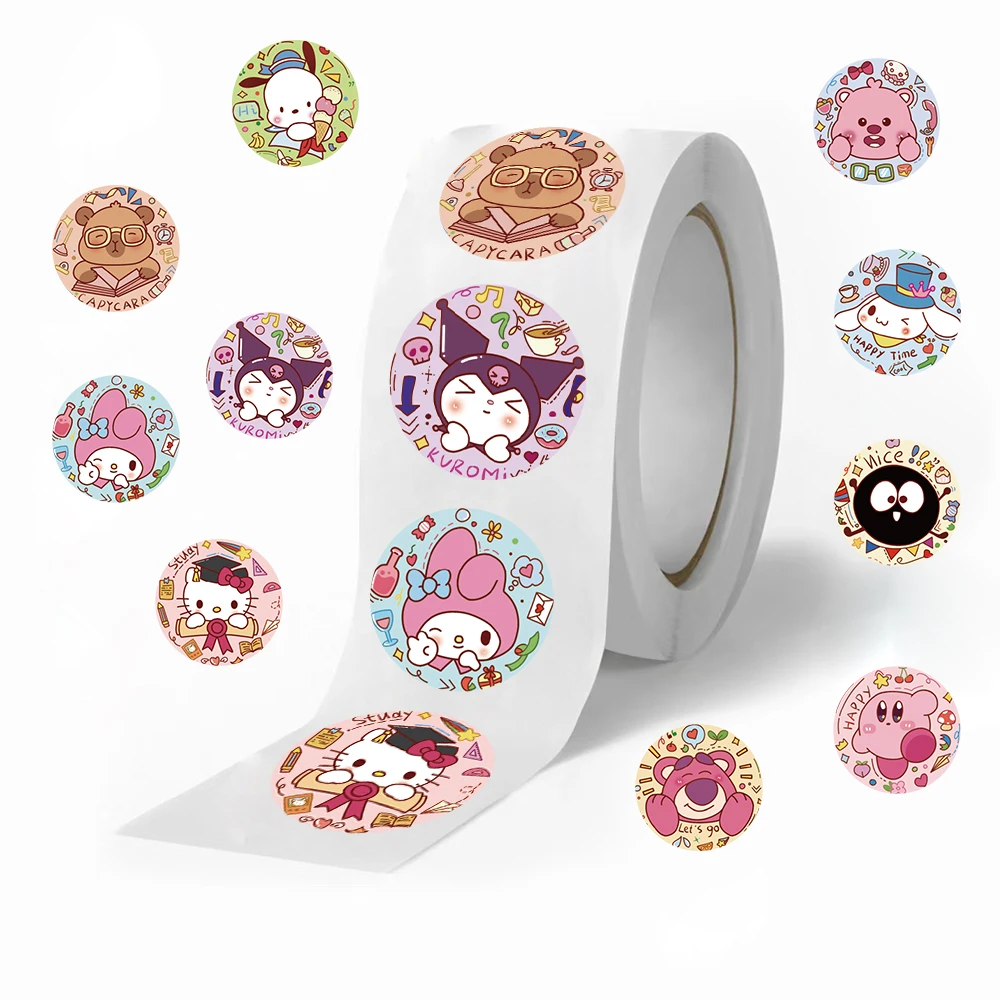 500pcs/Roll Cartoon Stickers Kawaii Kuromi Melody Diy Pvc Laptop Decals Decoration Stiker Kid Reward Gift Toy