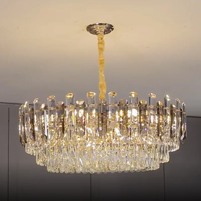 

Post-modern light luxury living room, simple atmosphere, Nordic round crystal chandelier