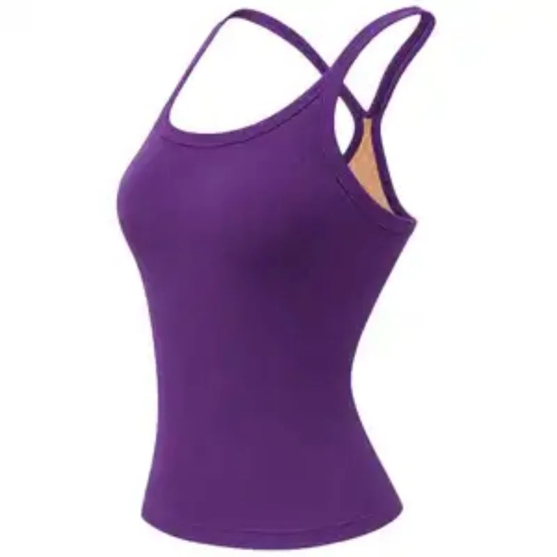 Women Summer Built In Bra Cami Top Invisible Seamless Back Support Skin Friendly Breathable Halter Vest