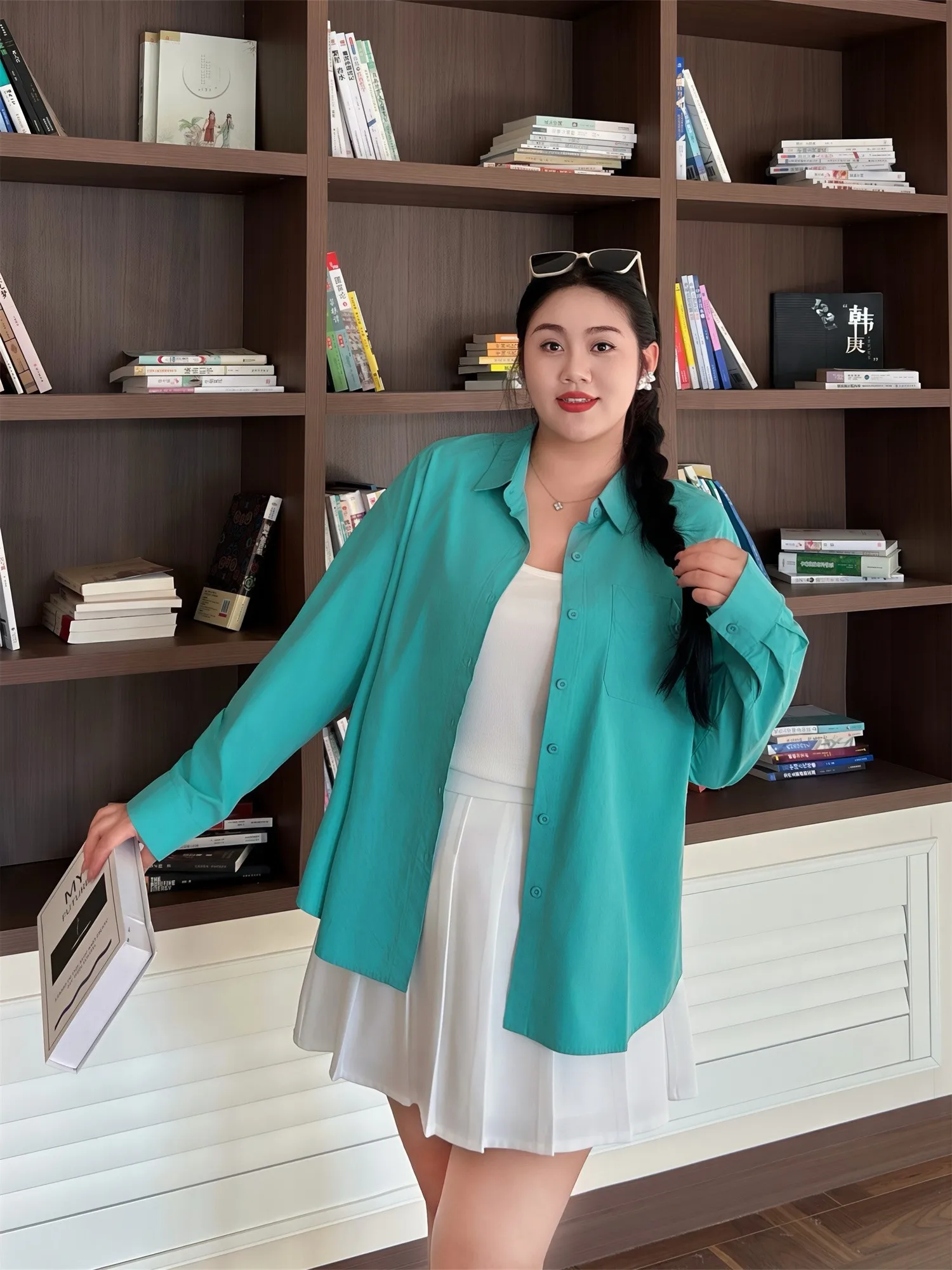 

plus Size Women's Long Sleeve Shirt Stand Collar Conceal Meat Slimming Top Cotton Commute Style Casual Autumn New Arrival