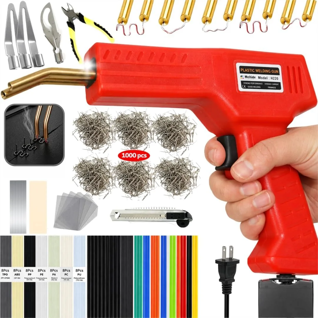 

220W Plastic Welder Kit for Car Bumper Repair, 2-in-1 Hot Stapler & Welding Gun, Fix Cracked Plastic, with 1000 Staples & 100