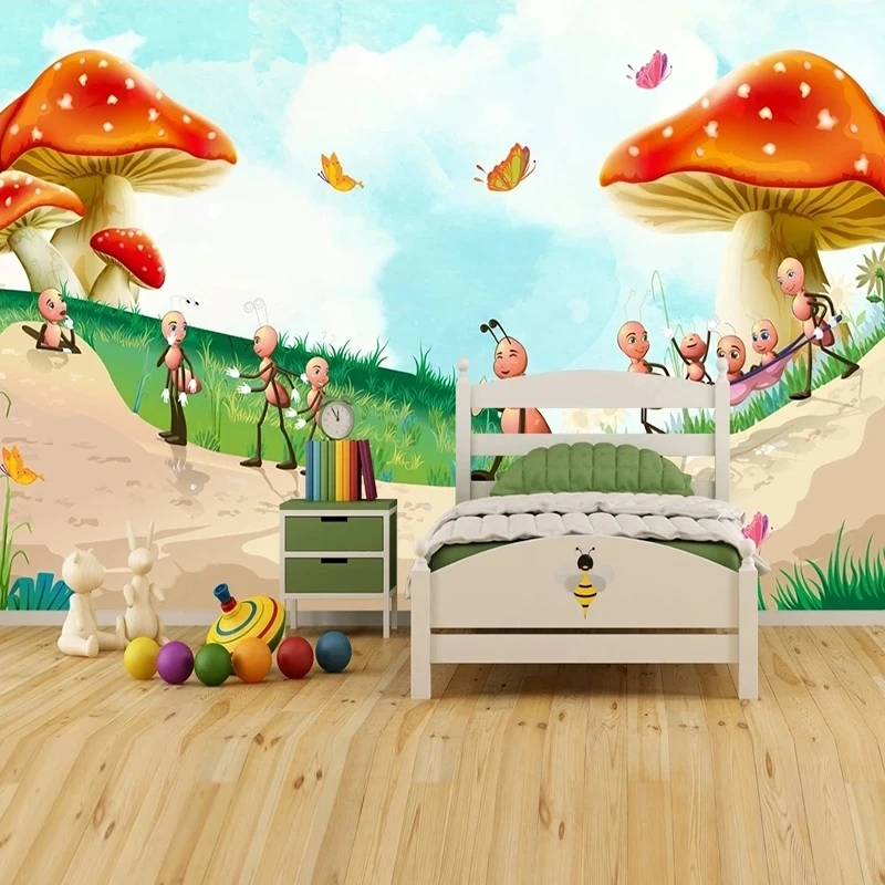 

Custom Mural Wallpaper Nordic Creative Cartoon Mushroom Ants Wall Paper Children's Bedroom Background Wall Decor Papel De Parede