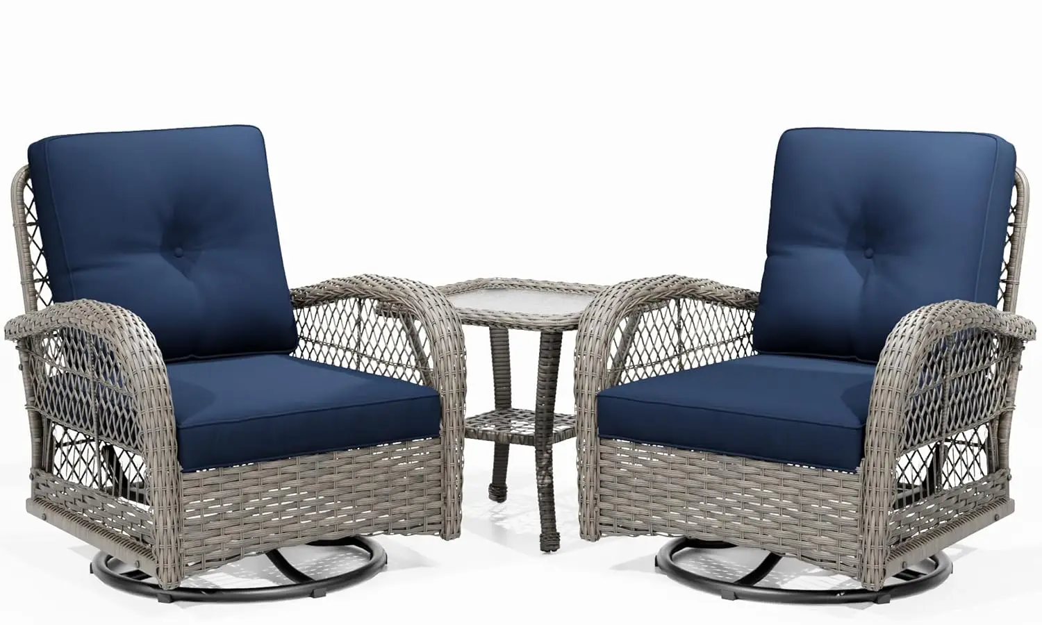 

Patio Bistro Set - 3-Piece Patio Wicker Swivel Rocking Chair Set, Outdoor Patio Furniture Chair with Side Coffee Table & Durable