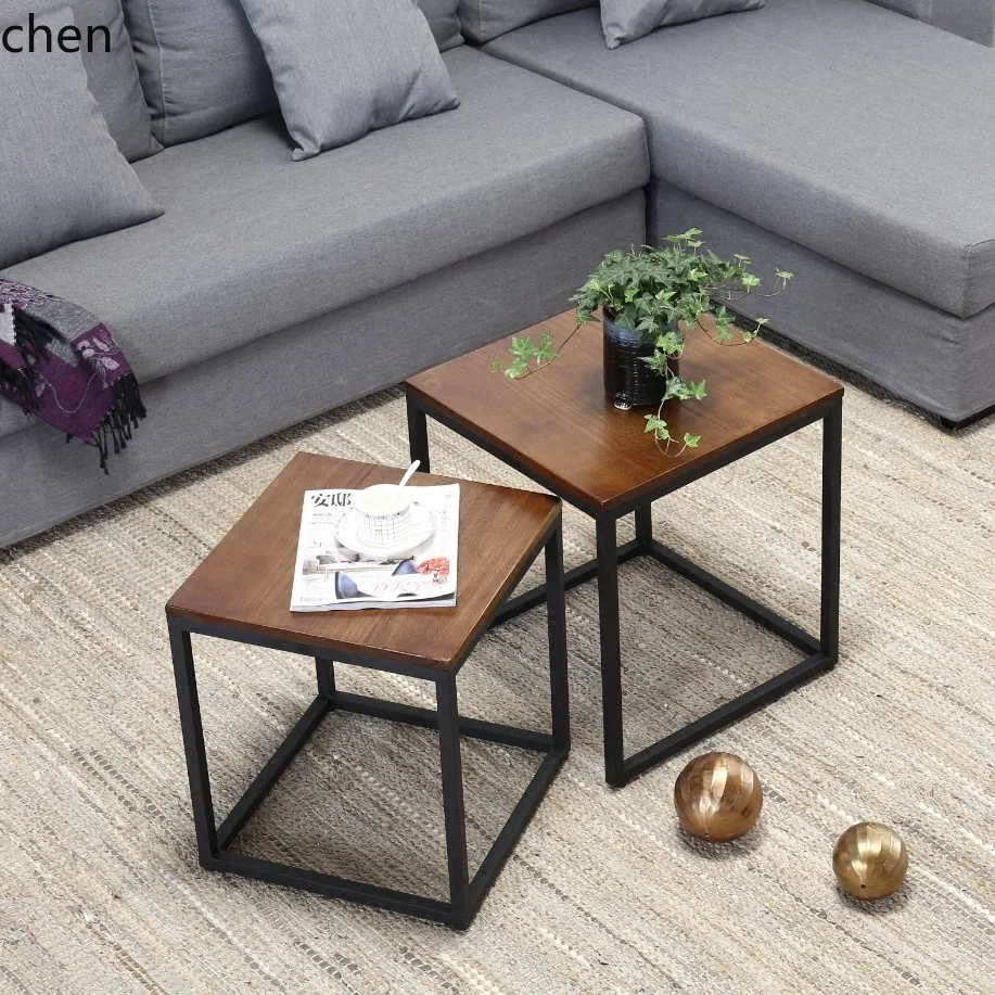 CZ Simple Combination Coffee Table Iron Art Vintage Solid Wood Coffee Table Distressed Coffee