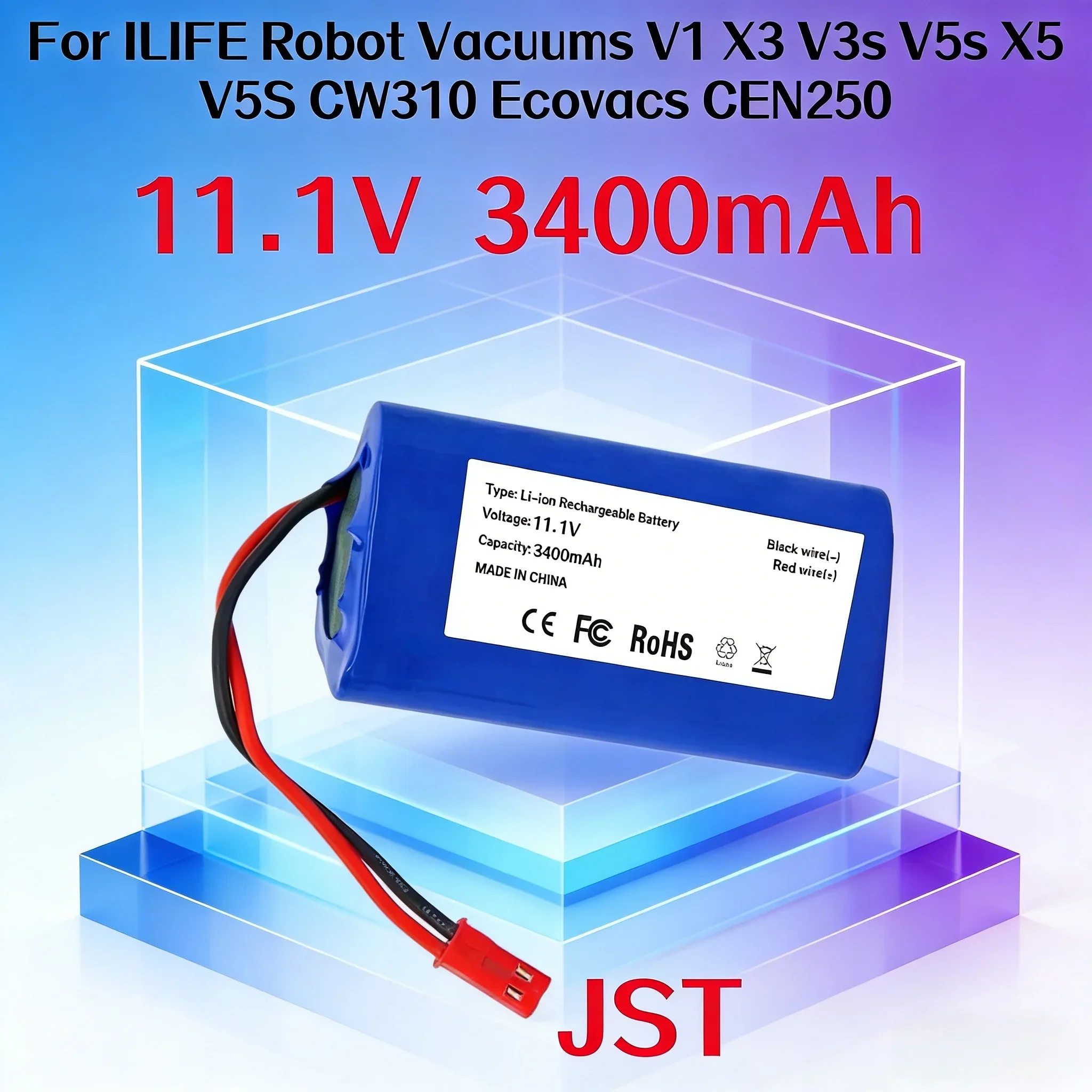 

11.1V 3400mAh Li-Ion Rechargeable Battery Pack for ILIFE V1/X3/V3s/V5s/X5/CW310 Ecovacs CEN250 Robot Vacuums.