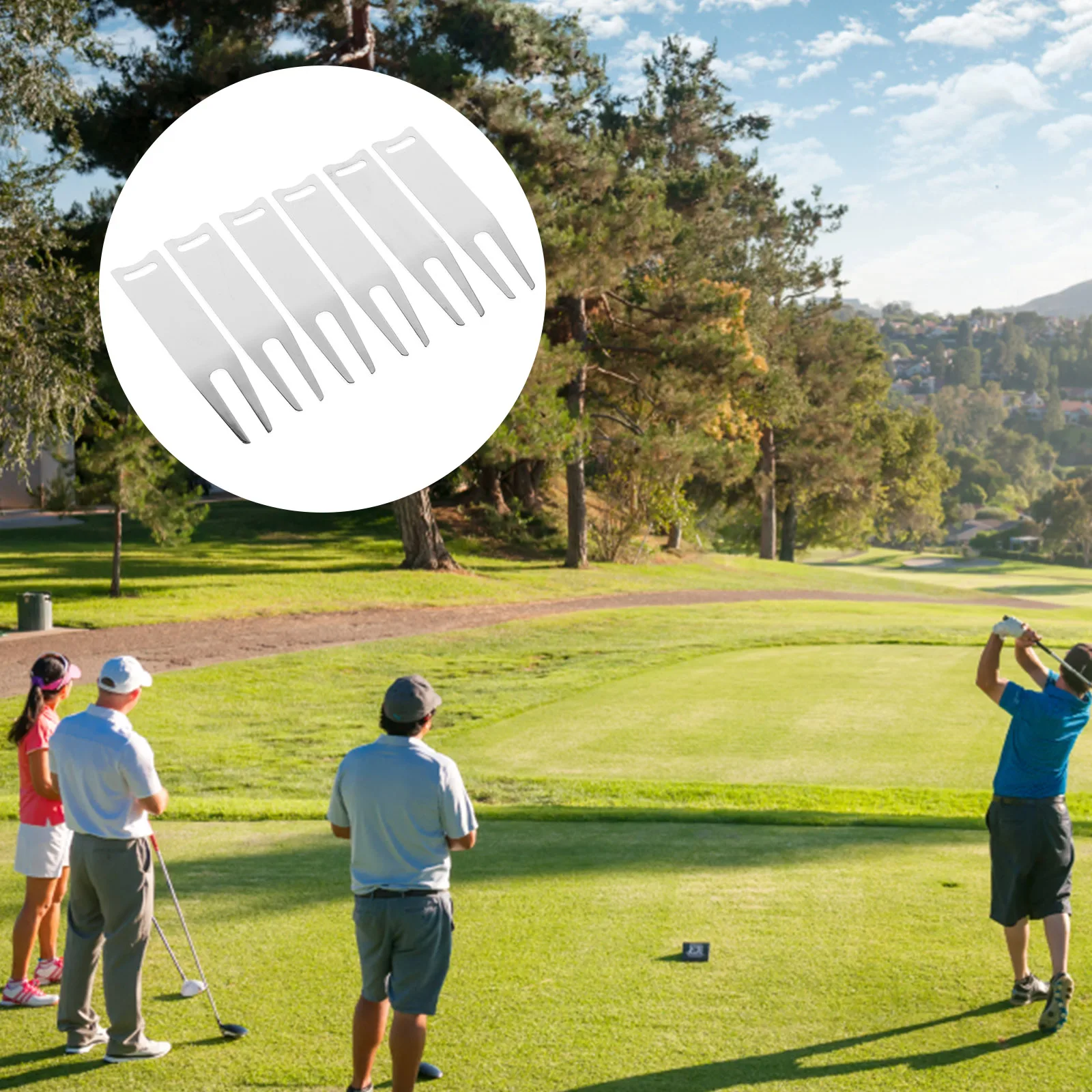 

6pcs Golf Fork Divot Repair Tool Silver Metal Golf Accessories Durable Portable Golfing Tools Ball Marker Divot Tool