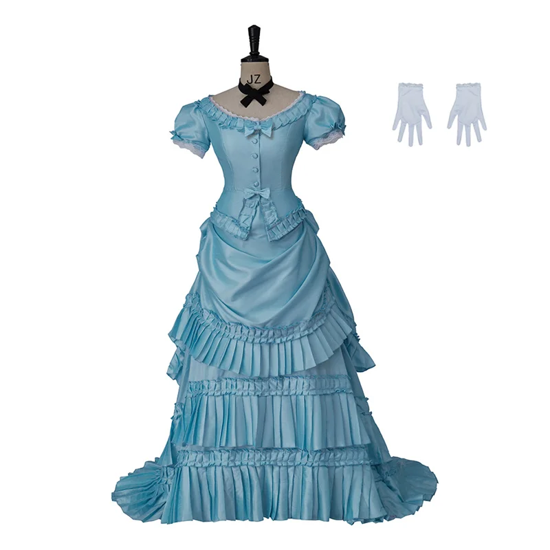 

18th Century Victorian Bustle Blue Dress Steampunk Vampire Gothic Georgian Era Ball Gown Medieval Evening Dress