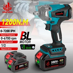 Brushless 1200N.M Electric Impact Wrench 1/2 inch Lithium-Ion Battery Cordless Screwdriver Power Tool For Makita 18V Battery Pin