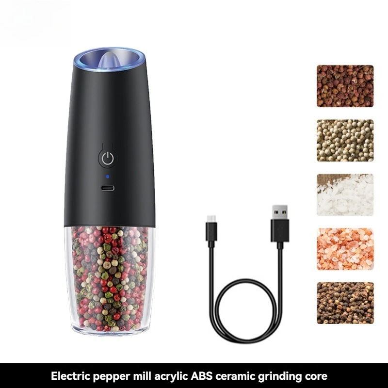 Electric Pepper Grinder Salt And Pepper Grinder USB Rechargeable Adjustable Coarseness Spice Mill With LED Light Kitchen Tool image 4