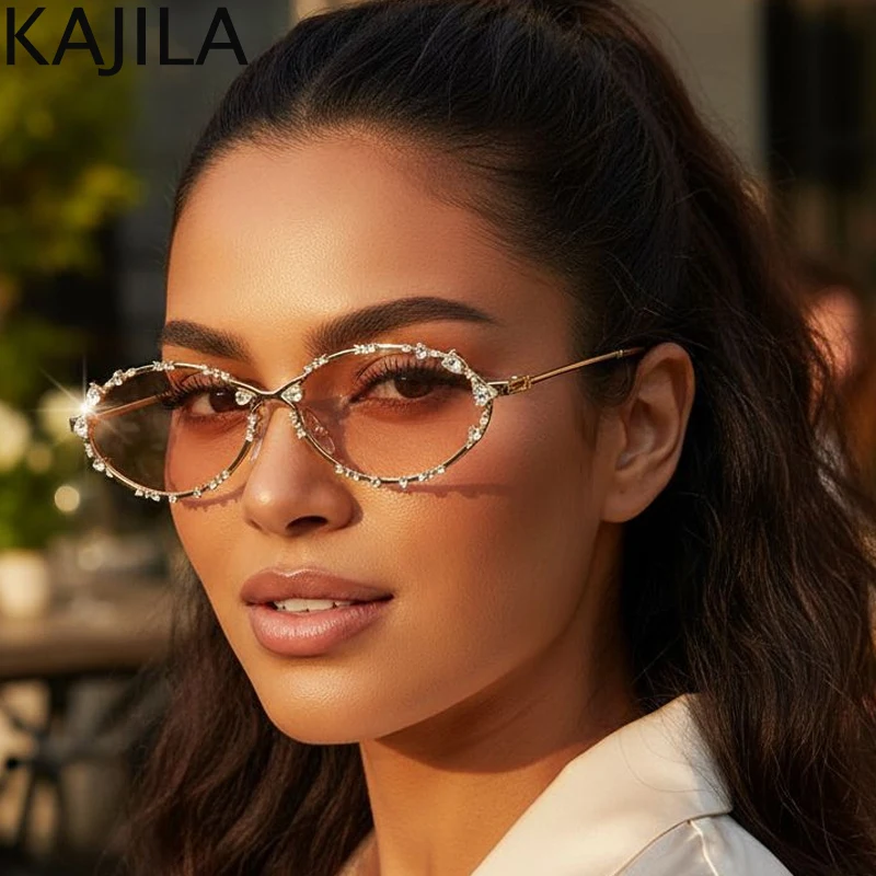

Y2K Small Frame Oval Punk Sunglasses Women 2025 Luxury Brand Trendy Rhinestone Anti Blue Light Eyewear Outdoor Shades For lady