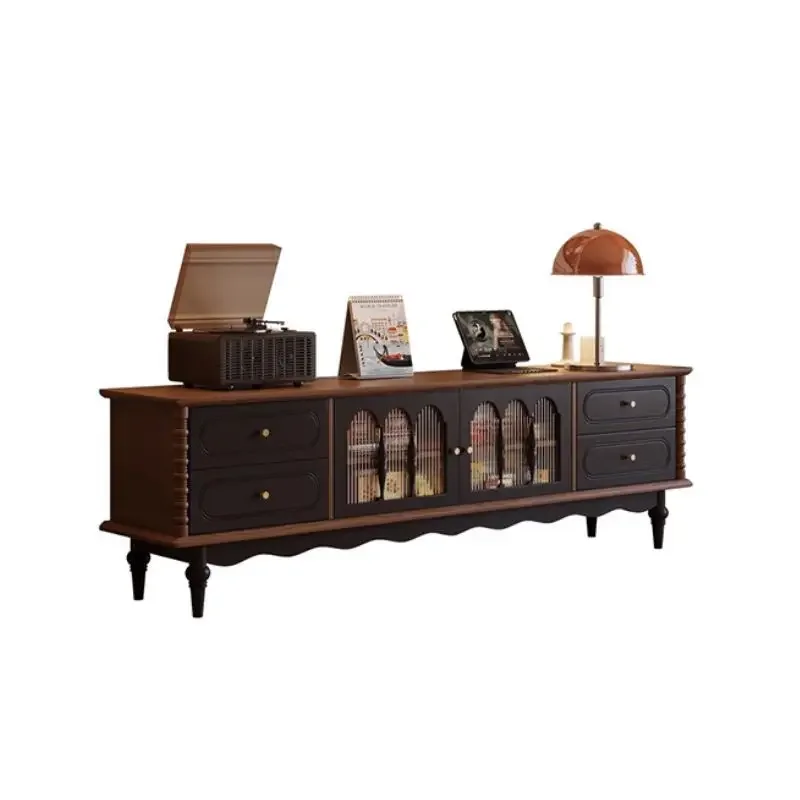 wood TV cabinet, coffee table combination small apartment, living room home audio-visual cabinet, floor storage locker