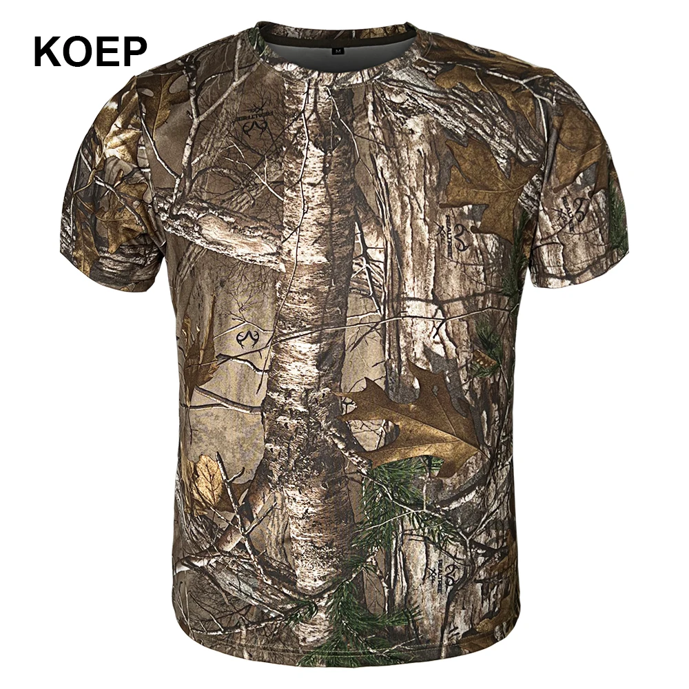 KOEP Camouflage T-shirt Outdoor Quick Drying Hiking T-Shirts Mens Hunting CAMO Camping Shirts Clothing