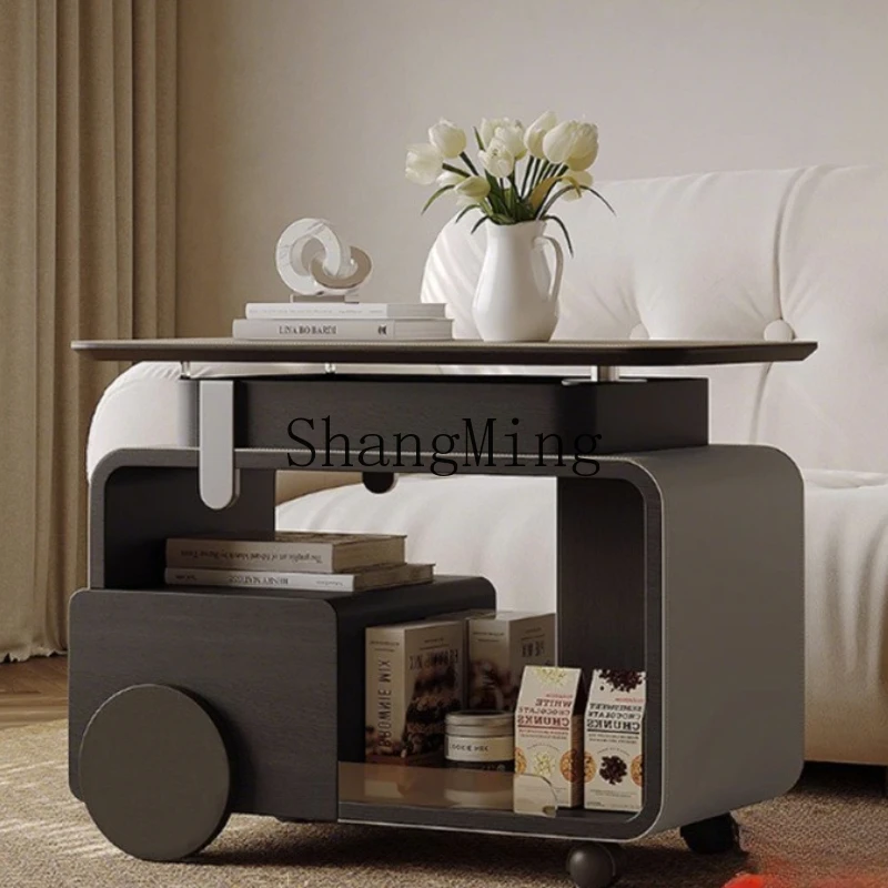 CL  High Value Black Solid Wood Mobile Coffee Table Liftable Living Room Home Sofa Side Cabinet Trolley