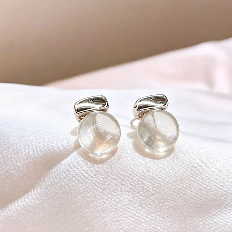 Silberfarbene, klare Kristall-Tropfenohrringe, minimalistische, transparente Kugel-Ohrstecker, eleganter Alltagsschmuck, Geschenk für Frauen – Detail 10