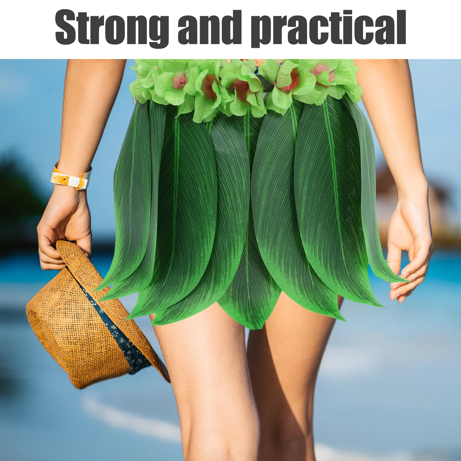 

Green Flower Hawaii Leaf Skirt Tropical Luau Party Skirt Adjustable Elastic Waistband Hula Dance Photo Props Adults