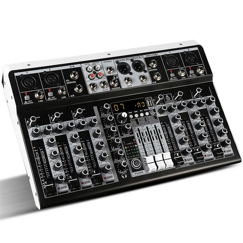 جهاز مزج الصوت USB تنظيم التوازن الاحترافي خلاط رقمي/وحدة تحكم لوحة الصوت 8 قنوات لموسيقى البودكاست-قابس الولايات المتحدة متين-B