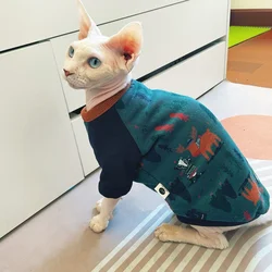 Christmas Sweatshirt for Sphinx Cat in Autumn Winter Long Sleeves Cartoon Coat for Hairless Cat Green Jumpsuit for Devon Dogs