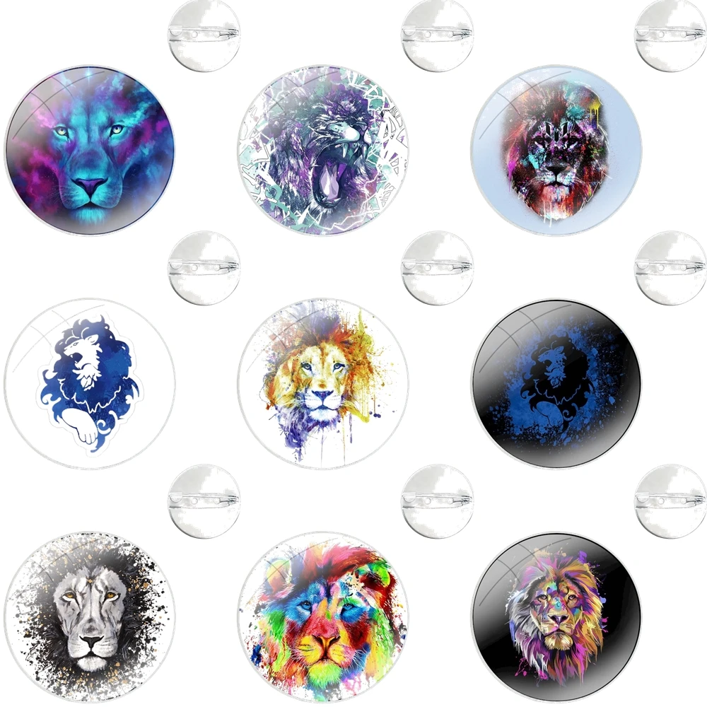 Pins Badge Metal Brooches For Clothes Backpack Decoration gift Blue Lion Splatter