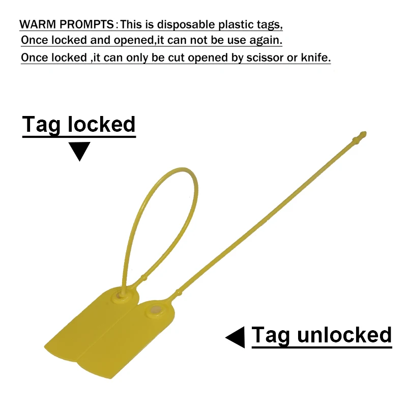 100Pcs Custom Logo Disposable Plastic Security Seals Hang Tags for Clothing Shoes Bags 200mm