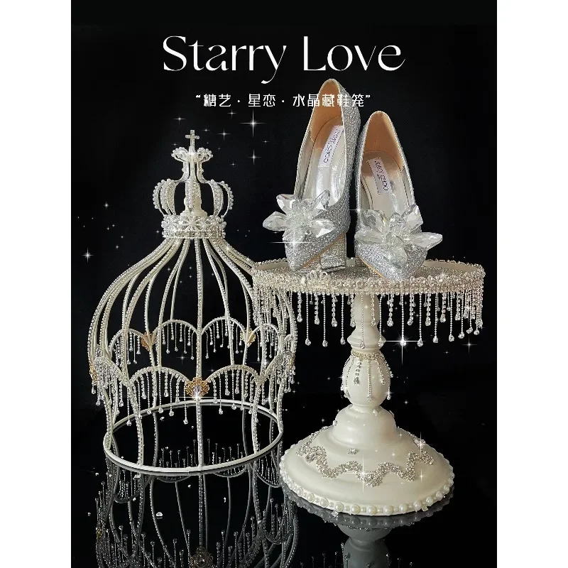 Crystal wedding shoe box, rhinestone explosion flash hidden shoe cage can be set in rings, wedding reception game props, wedding
