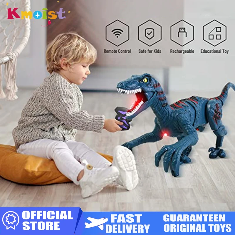 RC Dinosaur 2.4G Raptor Remote Control Velociraptor Toy Electric Walking Simulation Toys For Boys Kids Back to School Fall Gifts