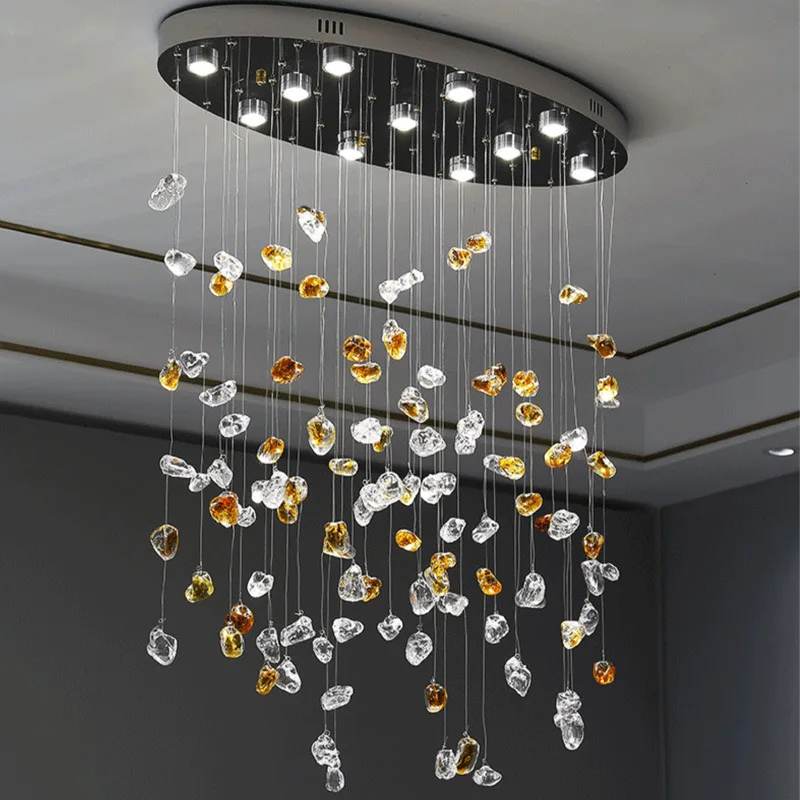 LED Modern Crystal Dining Room Chandelier Special-shaped Stone Decorative Lights Color Living Room Lighting