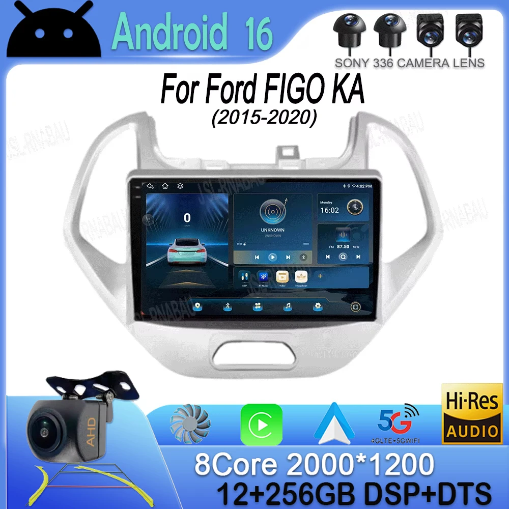 

Car Android 16 For Ford FIGO KA 2015 - 2020 Auto Radio Stereo Multimedia Player GPS Navigation 5G wifi Wireless Carplay QLED HDR