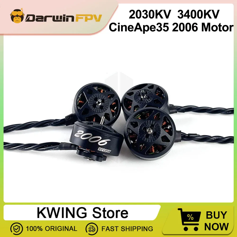 4 Stück DarwinFPV CineApe35 2006 bürstenloser Motor, 2030KV und 3400KV, für 3,5-Zoll-RC-Drohnen, FPV-Rennflugzeug- und Multirotor-Teile und -Zubehör.