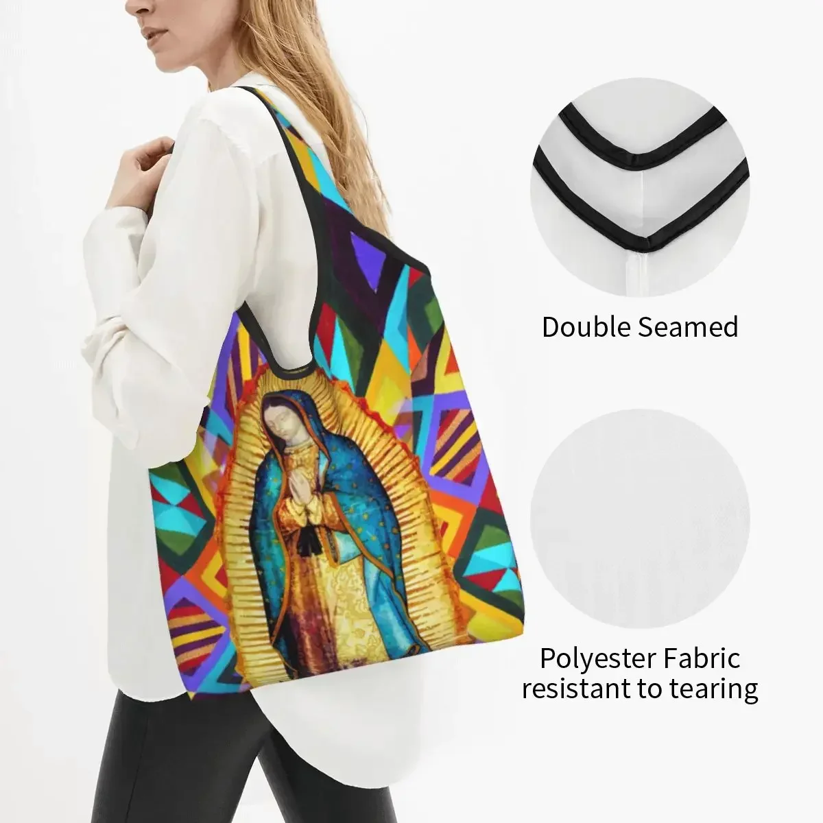 Our Lady Of Guadalupe Grocery Bag Durable Large Reusable Recycle Foldable Heavy Duty Mexican Virgin Mary Shopping Eco Bag