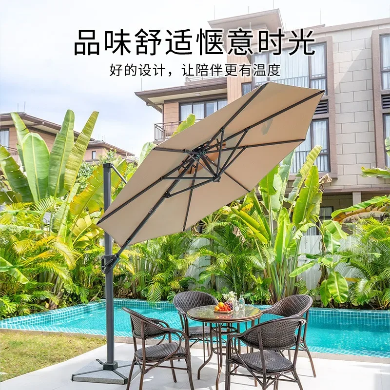 Outdoor Parasol Court Square Garden Umbrella Side  Solar LED Sun Outdoor Umbrella